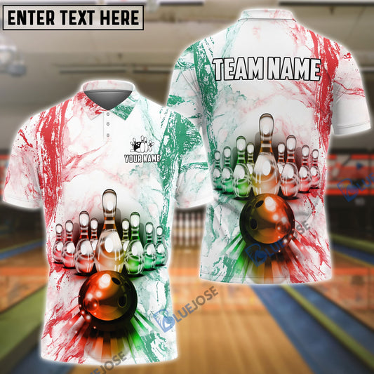 BlueJose Bowling and Pins Green Red Customized Name, Team Name 3D Shirt