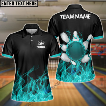 BlueJose Bowling And Pins Ink Fire Pattern Customized Name 3D Shirt for Women (4 Colors)