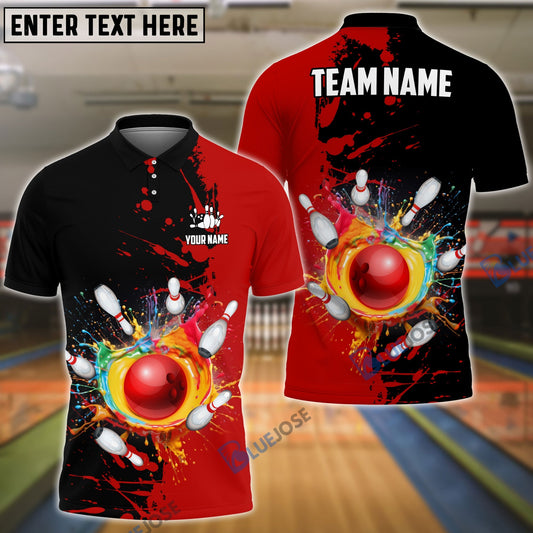 BlueJose Bowling And Pins Ink Break Pattern Customized Name, Team Name 3D Shirt (4 Colors)