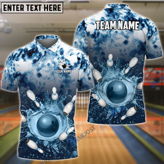 BlueJose Bowling And Pins Tie-Dye Pattern Customized Name, Team Name 3D Shirt (4 Colors)