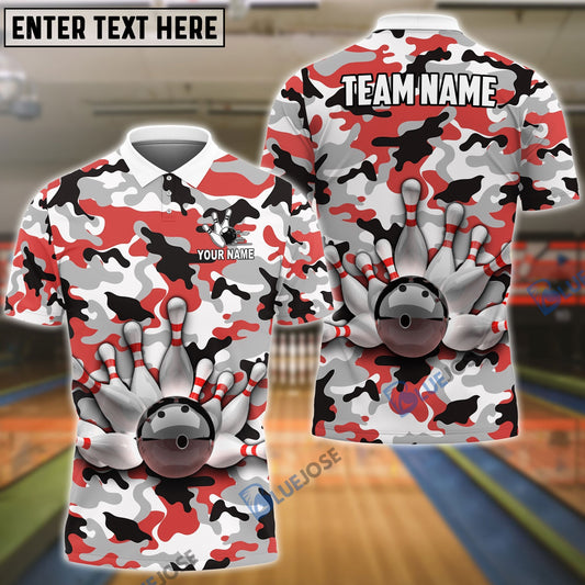 BlueJose Bowling And Pins Color Camo Pattern Customized Name, Team Name 3D Shirt (4 Colors)