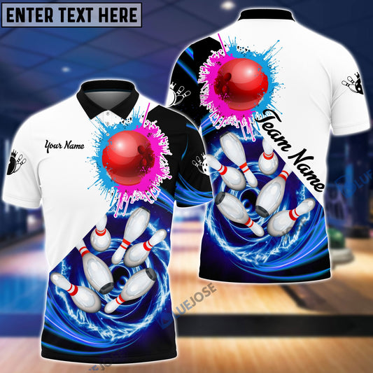 BlueJose Bowling Strike Paint Color Personalized Name, Team Name 3D Shirt