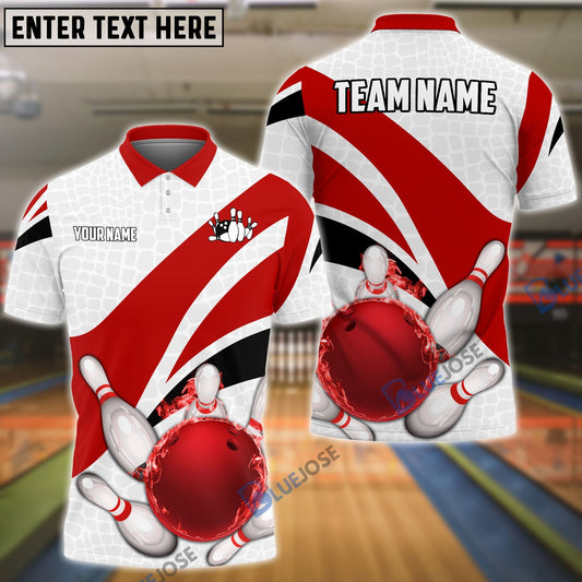 BlueJose Bowling And Pins Ribbon Pattern Customized Name, Team Name 3D Shirt (4 Colors)