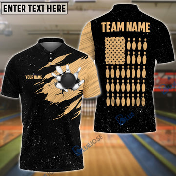 BlueJose Bowling Black Golden Customized Name, Team Name 3D Shirt