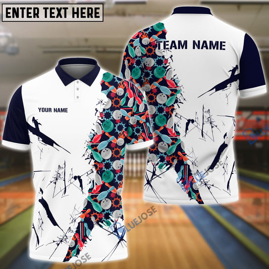 BlueJose Bowling And Pins Happy Bowling Pattern Customized Name, Team Name Shirt For Kids