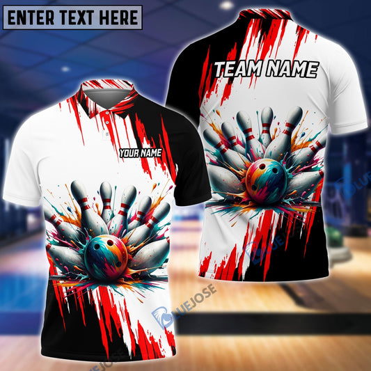 BlueJose Bowling And Pins Black Red Customized Name 3D Shirt Personalized Shirts For Bowling Players
