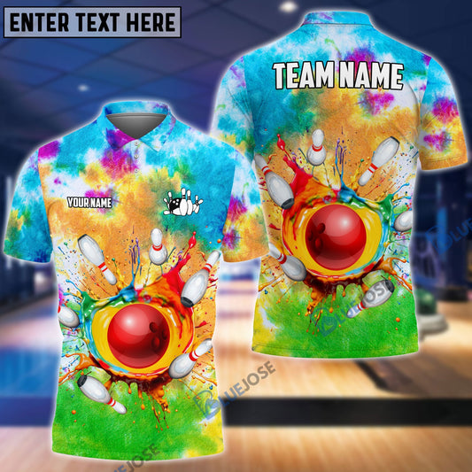 BlueJose Bowling And Pins Rainbow Color Customized Name 3D Shirt