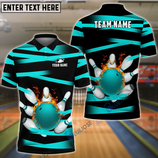 BlueJose Bowling And Pins Power Customized Name, Team Name 3D Shirt (5 Colors)