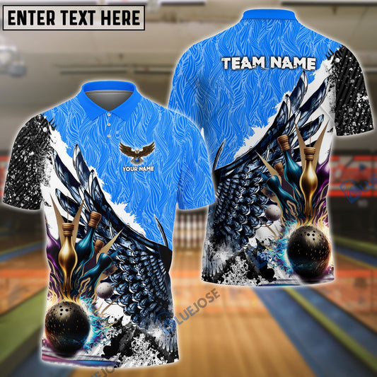 BlueJose Wing Bowling And Pins Pattern Customized Name, Team Name 3D Shirt (4 Colors)