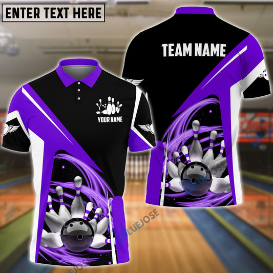 BlueJose Bowling and Pins Lightning Pattern Personalized Name, Team Name 3D Shirt (4 Colors)