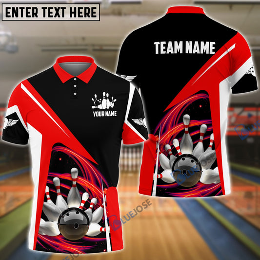 BlueJose Bowling and Pins Lightning Pattern Personalized Name, Team Name 3D Shirt (4 Colors)