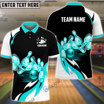 BlueJose Bowling and Pins Broken Fire Pattern Personalized Name, Team Name 3D Shirt (4 Colors)