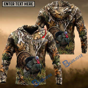 BlueJose Wild Turkey Hunting Grassland Camo Autumn Strut Gobbler Personalized Name 3D Hoodie