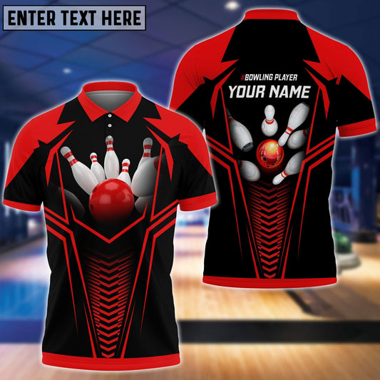 BlueJose Red Bowling Ball Crashing The Pins Personalized Name 3D Shirt
