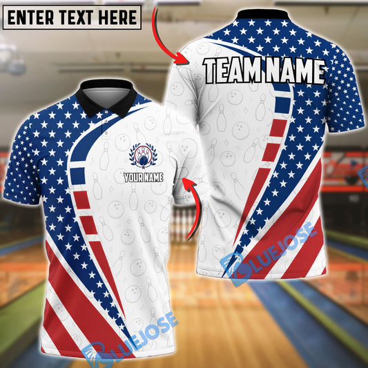 BlueJose Patriotic Bowling Shirt USA Flag Design Customized Name, Team Name 3D Shirt