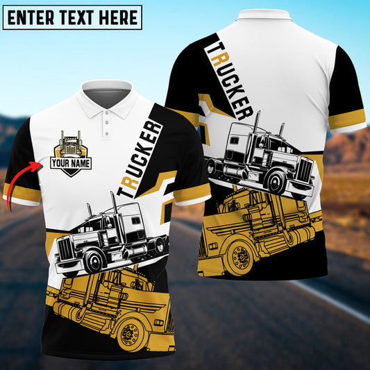 Bluejose Trucker Black and Multicolor Truck Personalized Name 3D Polo Shirt For Truck Driver