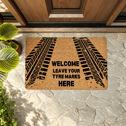 BlueJose “Welcome, Leave Your Tire Marks Here” Funny Car Doormat