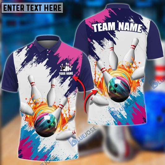 BlueJose Bowling And Pins Blue Pink Customized Name 3D Shirt Personalized Shirts For Bowling Players