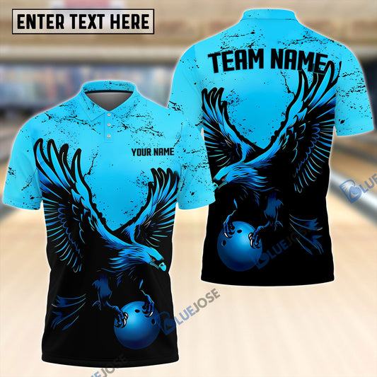 BlueJose Bowling And Pins Eagle Blue Customized Name 3D Shirt