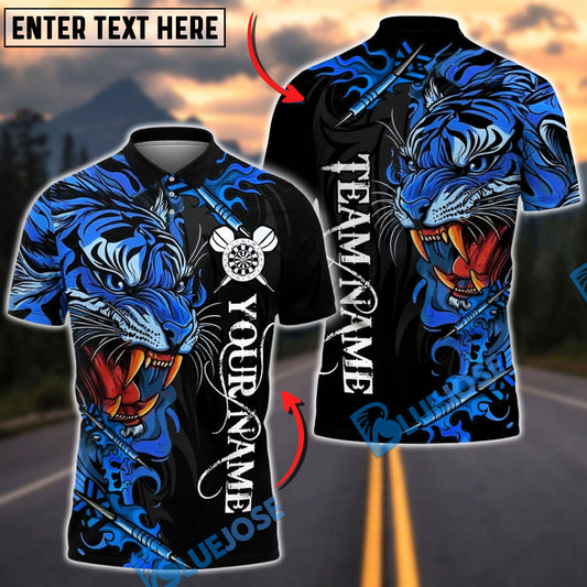 BlueJose Darts Power Tiger Multicolor Options Personalized Name Shirt (5 Colors)