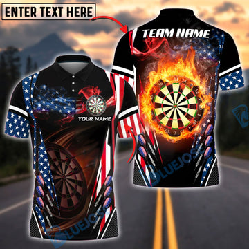 BlueJose Darts American Flag Fireball Strike Personalized Name Shirt