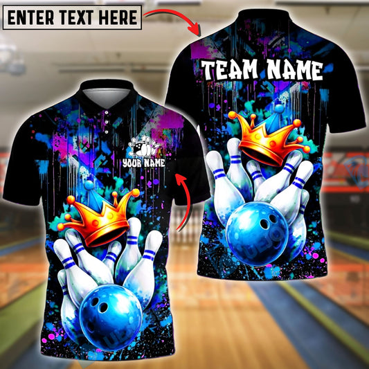 BlueJose Bowling & Pins Crown Pins Graffiti Splash Art Customized Name, Team Name 3D Shirt (6 Colors)