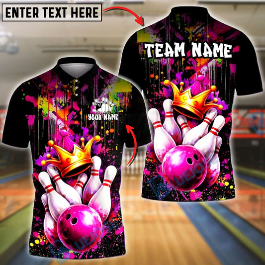 BlueJose Bowling & Pins Crown Pins Graffiti Splash Art Customized Name, Team Name 3D Shirt (6 Colors)