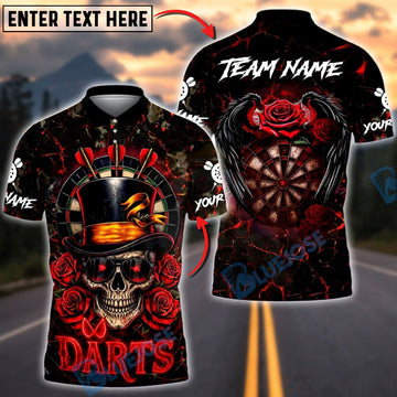 BlueJose Darts Skull Top Hat Roses Gothic Style Multicolor Options Personalized Name Shirt (4 Colors)