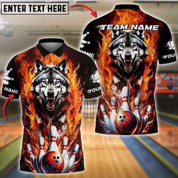 BlueJose Bowling & Pins Fire Wolf Strike Customized Name, Team Name 3D Shirt (4 Colors)