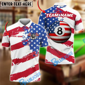 BlueJose Billiards Ball 8 American Flag Patriot Customized Name, Team Name 3D Shirt