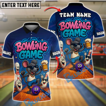 BlueJose Bowling Cool Mouse Customized Name, Team Name 3D Shirt (4 Colors)