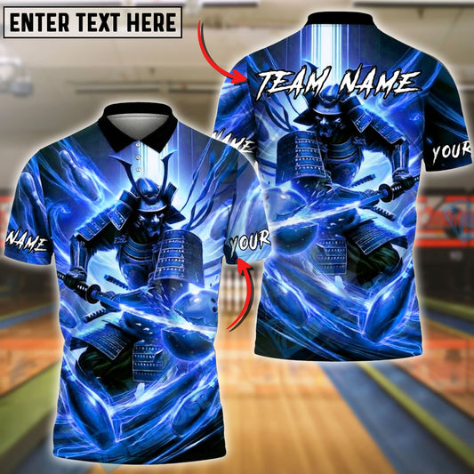 BlueJose Bowling & Pins Samurai Warrior Energy Slash Customized Name, Team Name 3D Shirt (4 Colors)