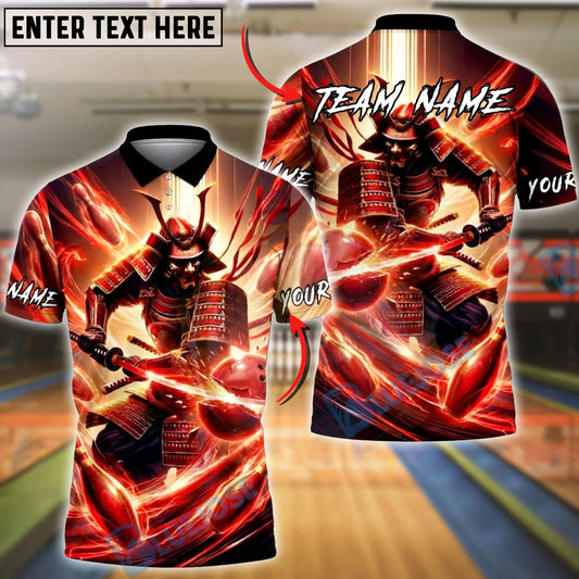 BlueJose Bowling & Pins Samurai Warrior Energy Slash Customized Name, Team Name 3D Shirt (4 Colors)