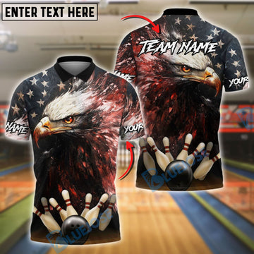 BlueJose Bowling American Eagle Power Strike Customized Name, Team Name 3D Shirt (4 Colors)