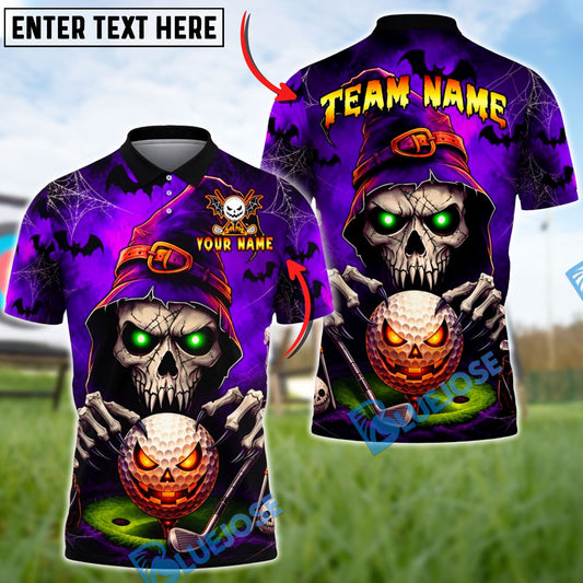BlueJose Golf Halloween Grim Reaper Jack-O’-Lantern Golf Ball Customized Name, Team Name 3D Shirt