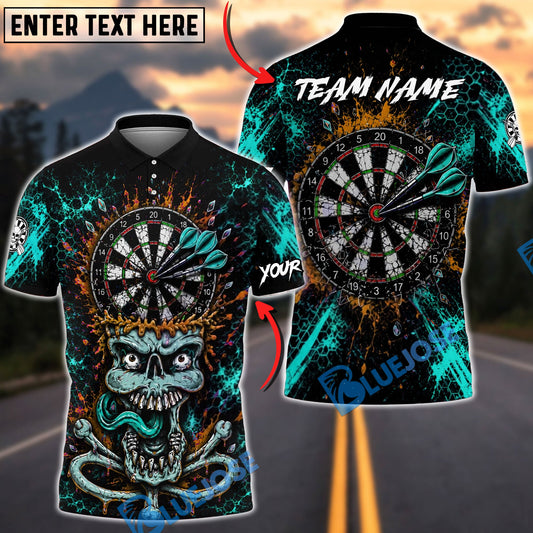 BlueJose Darts Crazy Skull Dartboard Personalized Name, Team Name Unisex Shirt (4 Colors)