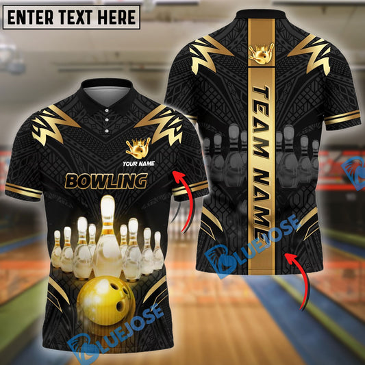 BlueJose Bowling And Pins Strike Premium Customized Name, Team Name 3D Shirt (4 Colors)
