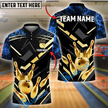 BlueJose Bowling And Pins Smoke Premium Gold Pattern Customized Name, Team Name 3D Shirt (4 Colors)
