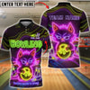 BlueJose Bowling & Pins Angry Cat Neon Graphic Customized Name, Team Name 3D Shirt (4 Colors)