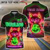 BlueJose Bowling & Pins Angry Cat Neon Graphic Customized Name, Team Name 3D Shirt (4 Colors)
