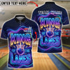 BlueJose Bowling & Pins Neon King of the Lanes Typography Graphic Customized Name, Team Name 3D Shirt (4 Colors)