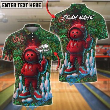 BlueJose Bowling And Pins Graffiti Attitude Dude Customized Name, Team Name 3D Shirt (6 Colors)