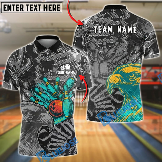 BlueJose Bowling And Pins Eagle Grunge Graphic Customized Name, Team Name 3D Shirt (4 Colors)