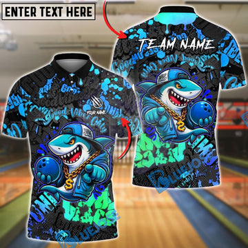 BlueJose Bowling And Pins Graffiti Shark Street Art Graphic Customized Name, Team Name 3D Shirt (4 Colors)