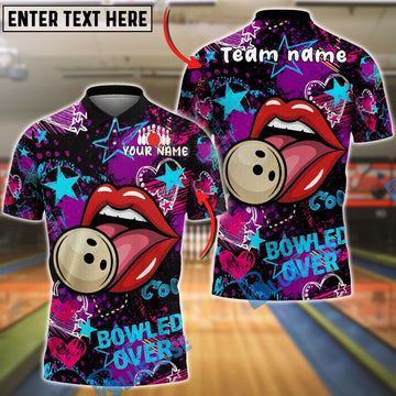 BlueJose Bowling Bowled Over Sexy Lips Star Heart Purple Pink Graffiti Customized Name, Team Name 3D Shirt