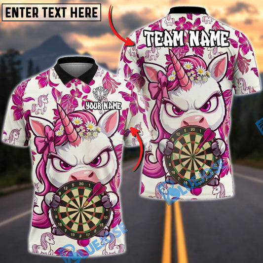 BlueJose Darts Unicorn Floral Pattern Personalized Name Shirt