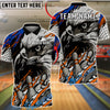 BlueJose Bowling And Pins Eagle Head Scratch Hexagon Art Customized Name, Team Name 3D Shirt (4 Colors)
