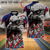 BlueJose Bowling And Pins Eagle Head Scratch Hexagon Art Customized Name, Team Name 3D Shirt (4 Colors)