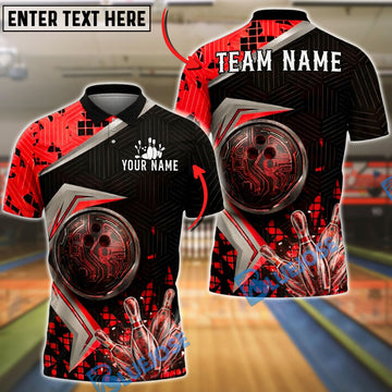 BlueJose Bowling And Pins Futuristic Neon Customized Name, Team Name 3D Shirt (4 Colors)