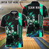 BlueJose Bowling And Pins Inferno Lightning Bolt Customized Name, Team Name 3D Shirt (4 Colors)
